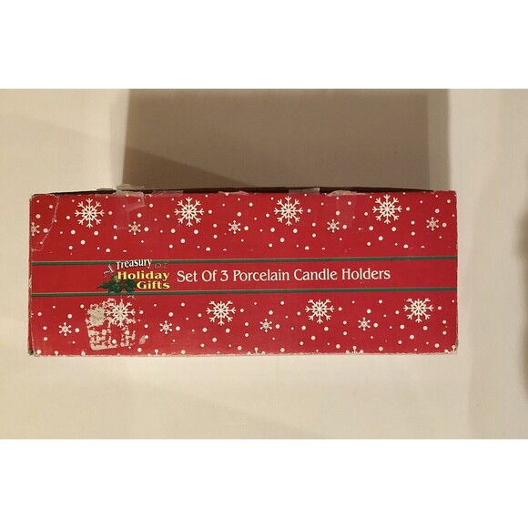 TREASURY OF HOLIDAY GIFTS SET OF 3 PORCELAIN CANDLE HOLDERS WHITE MATTE - Picture 3 of 12